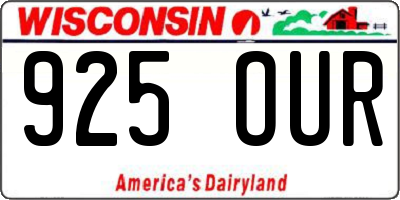 WI license plate 925OUR