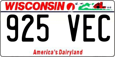 WI license plate 925VEC