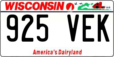 WI license plate 925VEK