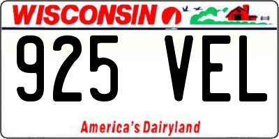 WI license plate 925VEL