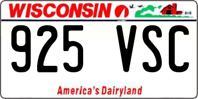 WI license plate 925VSC