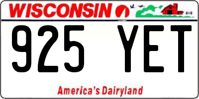 WI license plate 925YET