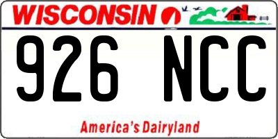 WI license plate 926NCC