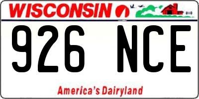WI license plate 926NCE