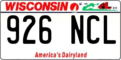 WI license plate 926NCL