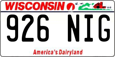 WI license plate 926NIG