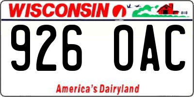 WI license plate 926OAC
