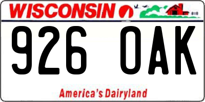 WI license plate 926OAK