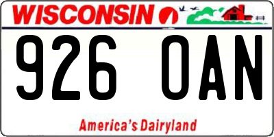 WI license plate 926OAN