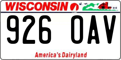 WI license plate 926OAV