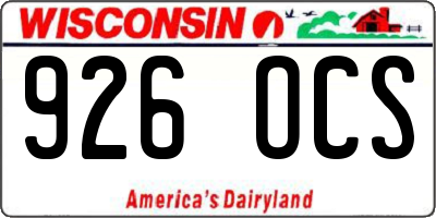 WI license plate 926OCS