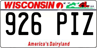 WI license plate 926PIZ