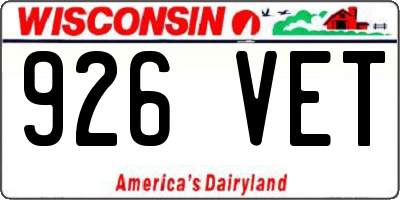 WI license plate 926VET