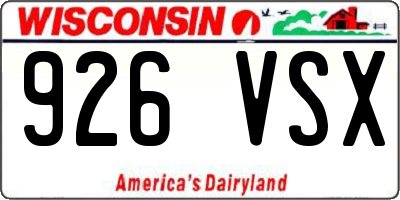 WI license plate 926VSX