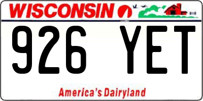 WI license plate 926YET