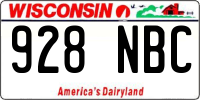 WI license plate 928NBC