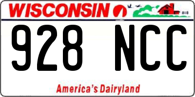 WI license plate 928NCC