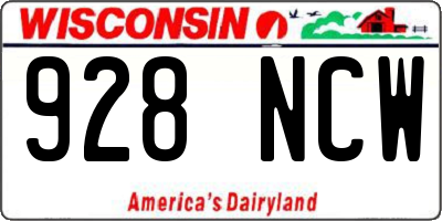 WI license plate 928NCW