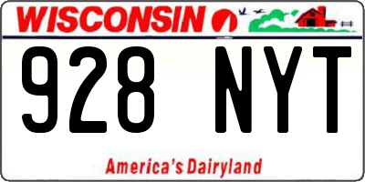 WI license plate 928NYT
