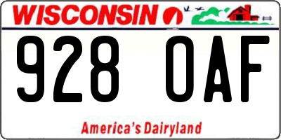 WI license plate 928OAF