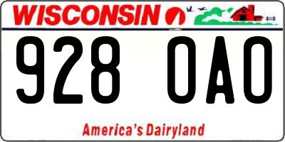 WI license plate 928OAO