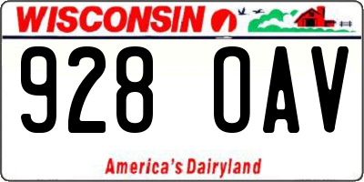 WI license plate 928OAV