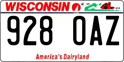 WI license plate 928OAZ