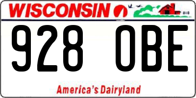 WI license plate 928OBE
