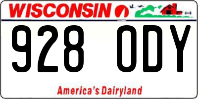 WI license plate 928ODY