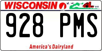WI license plate 928PMS