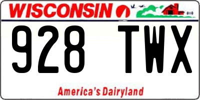 WI license plate 928TWX