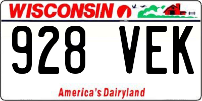 WI license plate 928VEK