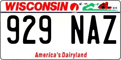WI license plate 929NAZ