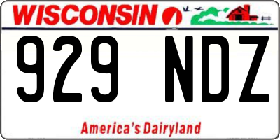 WI license plate 929NDZ