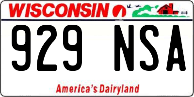 WI license plate 929NSA