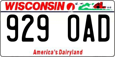 WI license plate 929OAD