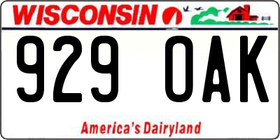 WI license plate 929OAK