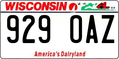 WI license plate 929OAZ