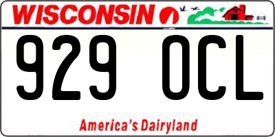 WI license plate 929OCL
