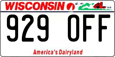 WI license plate 929OFF