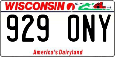 WI license plate 929ONY
