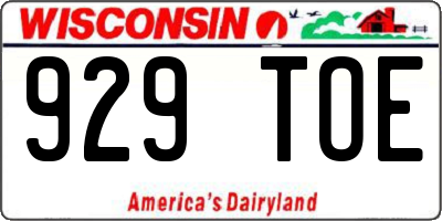 WI license plate 929TOE