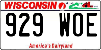 WI license plate 929WOE