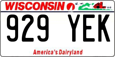 WI license plate 929YEK