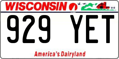 WI license plate 929YET