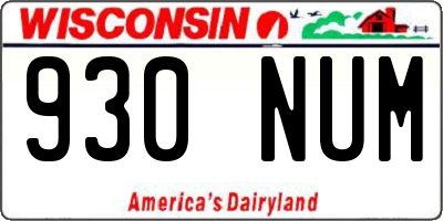 WI license plate 930NUM
