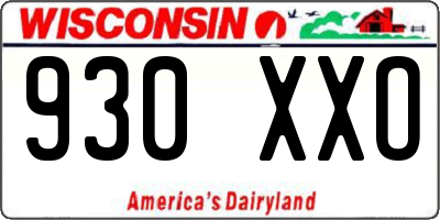 WI license plate 930XXO
