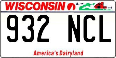 WI license plate 932NCL