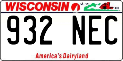WI license plate 932NEC