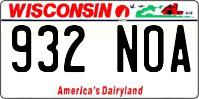WI license plate 932NOA